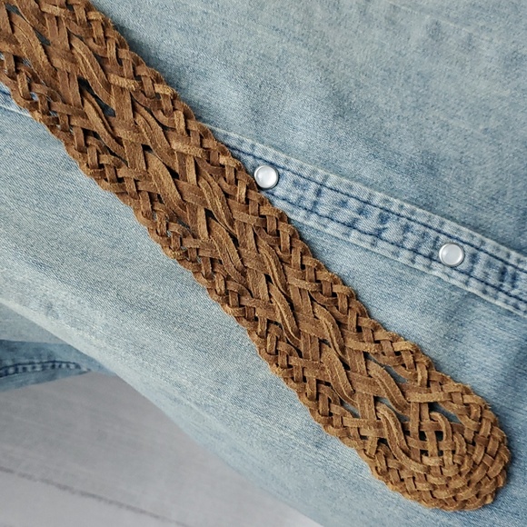 Woven Leather Belt - Metallic Gold Tone Sz Large by Calvin Klein - Picture 11 of 16